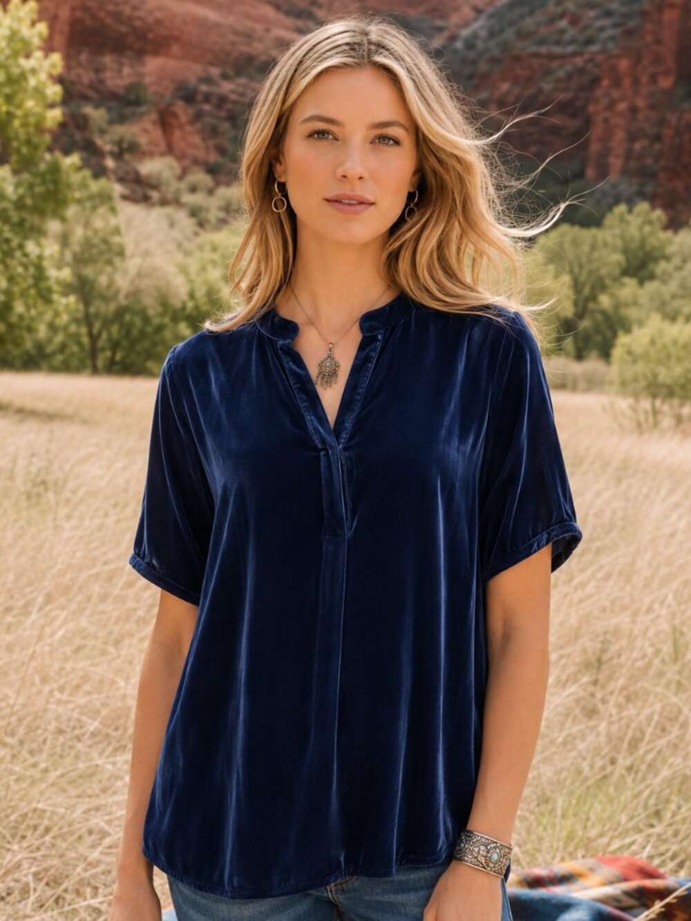 SUNDANCE: Silk Velvet Blouse